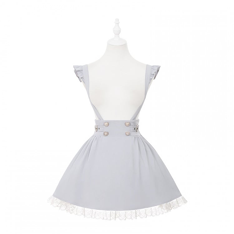 Dekoratives staubiges Kleid und Schnallen Perlenknöpfe Kei Flatterherz Jirai Overall blaue Ärmel mit