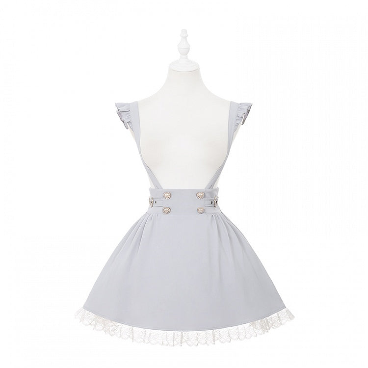 Kei and Decorative Beaded Dress Buckles Jirai Heart Buttons with Dusty Overall Sleeve Flutter Blue