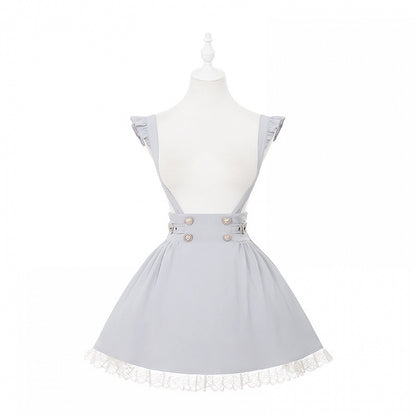 Kei and Decorative Beaded Dress Buckles Jirai Heart Buttons with Dusty Overall Sleeve Flutter Blue