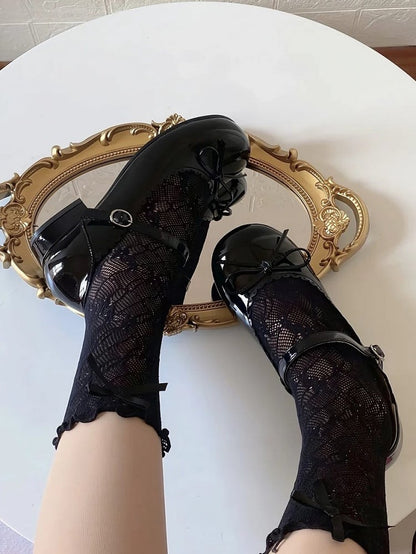 Lolita with Black Low-heel Scalloped Mary Snap Trim Design Sweet Janes 3cm