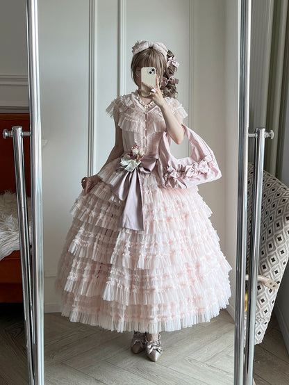 Mesh Set Pink Vest Cotton Lolita Belt Elegant Dotted Waist - Multi-layered Tulle Skirt Classic +