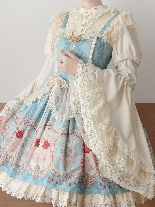 Elegante Bluse mit langen Glockenärmeln in Aprikose