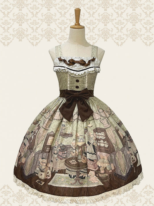 ロリータ リトルベア コーヒーハウス スイートスカート グリーン ジャンパー プリント