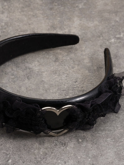 Lace Design Trim Black Heart With KC