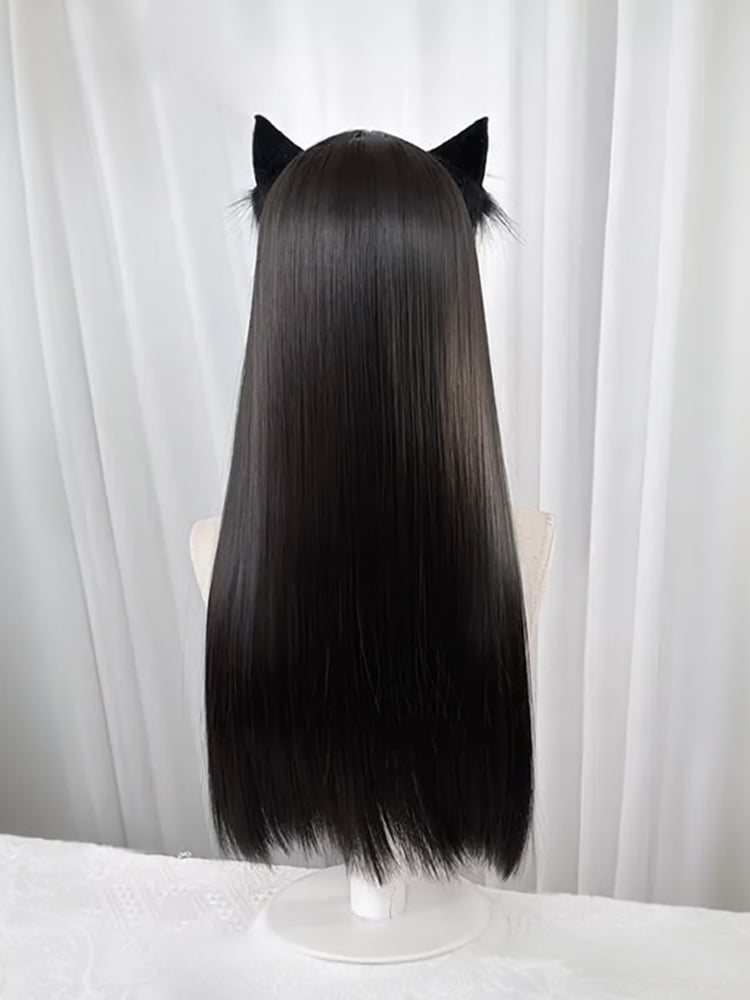 Straight Tea/Light 75CM Black Long with Full Bangs Wig Brown
