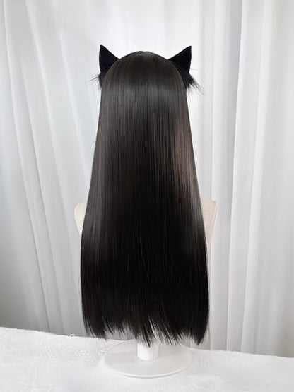 Straight Tea/Light 75CM Black Long with Full Bangs Wig Brown