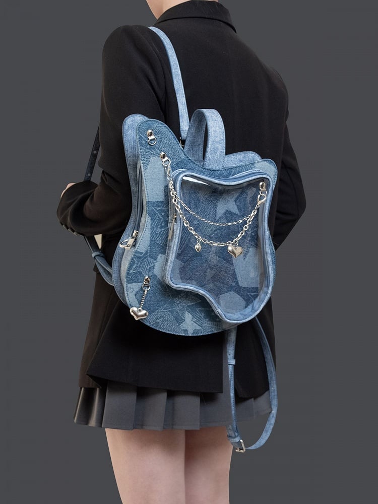 Style Kawaii Accents Bag Chic Blue Chain 2-Way Guitar-Shaped Ita With Y2K Heart