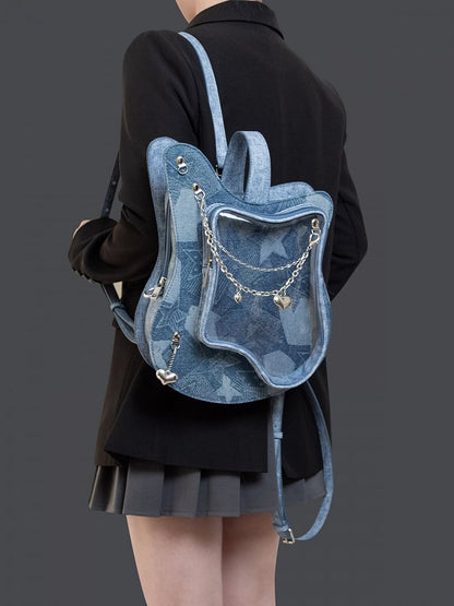 Style Kawaii Accents Bag Chic Blue Chain 2-Way Guitar-Shaped Ita With Y2K Heart