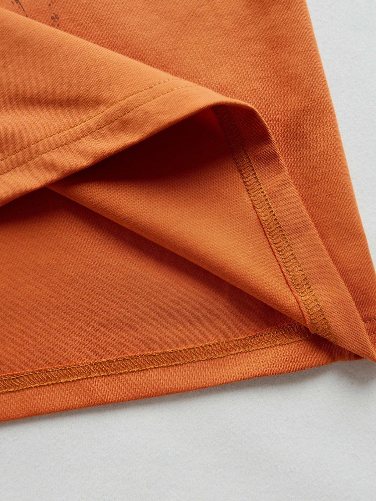 Orange Vintage Crew Neck Tee with Star Print - Languid Park