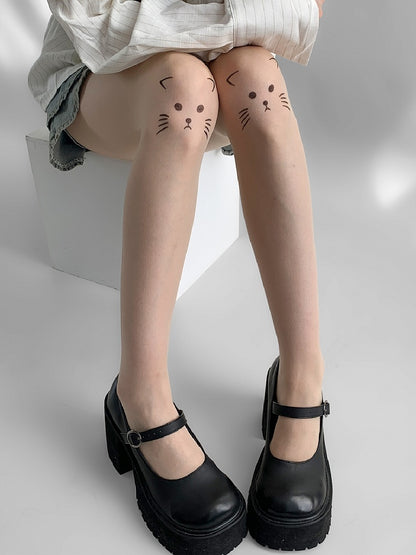 Print Nude Cat Sheer Tights
