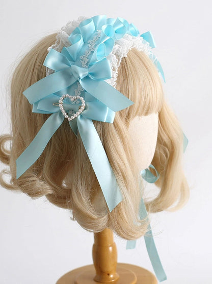 Design - Hairband Pearl Lake Satin Light Lolita Ruffled Heart Blue