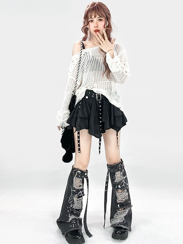 White Y2K Sun-Protective Long Sleeve Top with Asymmetrical Shoulder Design