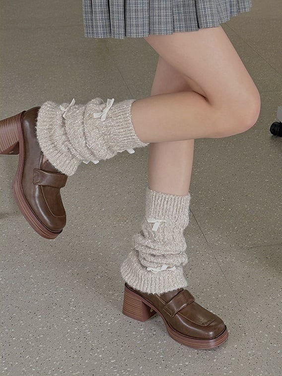 Milk White/Black/Apricot/Camel/Pink/Green Sweet Bowknot Leg Warmers