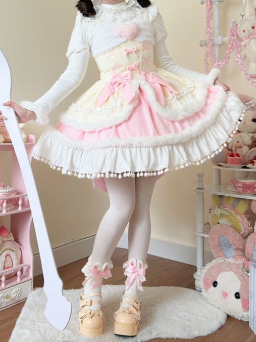 Trimming Yellow Autumn for Winter Sweet Lolita Plush and Dress