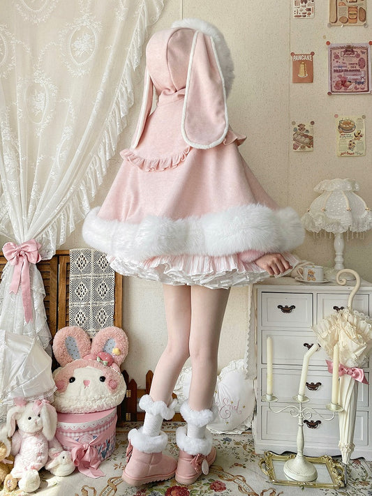 for Autumn/Winter Oversized Hooded Wool Ears Bunny Lolita Cape