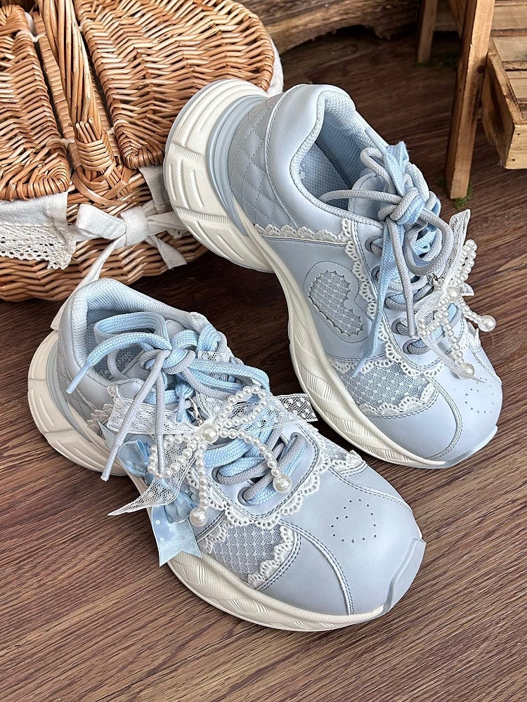 Accents - Lolita Blue Lace Sweet Platform Sneakers