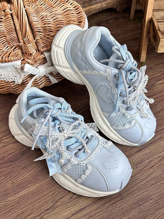 Accents - Lolita Blue Lace Sweet Platform Sneakers