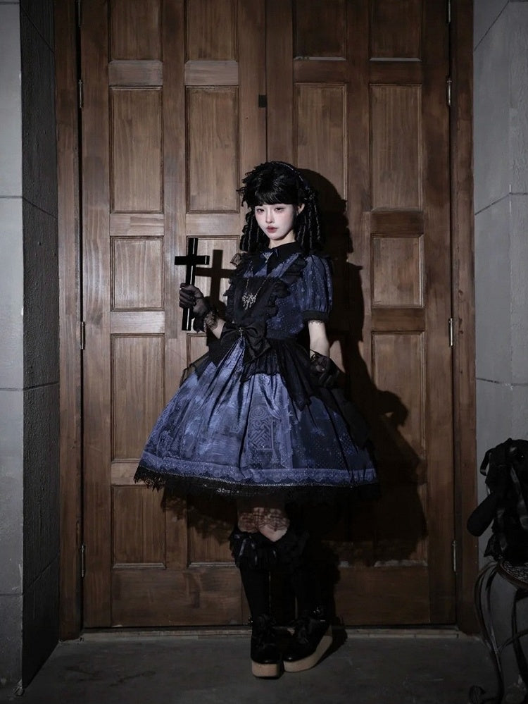 Midnight Rose Cemetery Dress with Overlay - iris de nuit