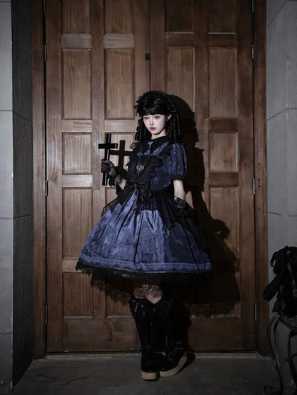 Midnight Rose Cemetery Dress with Overlay - iris de nuit