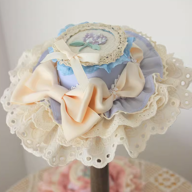 Floral Embroidery Lace Trim Top Hat