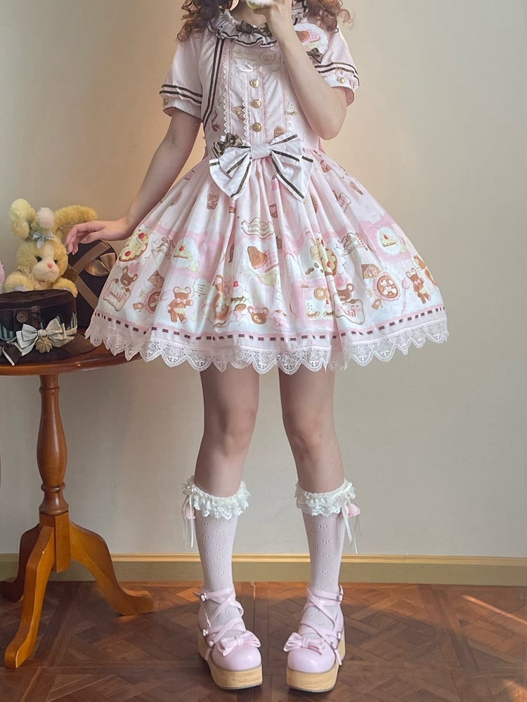 Zweiteiliges Thema Fake Desserts Bärenkleid Pink Lolita Sweet Print Design