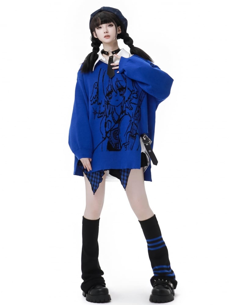 Punkrock-Rock mit schwarz-blauem Karomuster und Taschentuchsaum