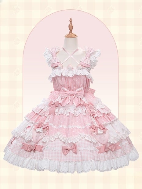Bow with Pink Dress Accents Sweet Layered JSK Lolita Skirt