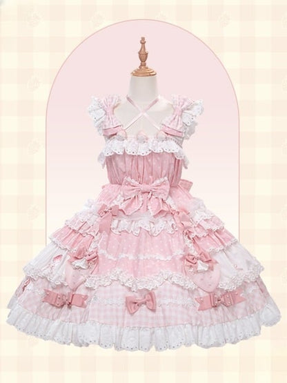 Bow with Pink Dress Accents Sweet Layered JSK Lolita Skirt