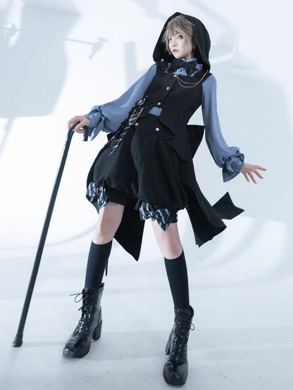 大きなリボントレーン付きブラック王子フード付きベスト