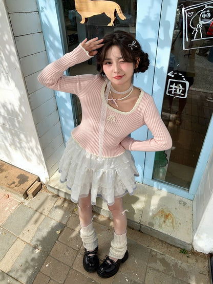 Rosa Strickoberteil mit Rundhalsausschnitt und schmaler Passform