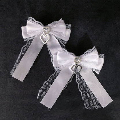 3 Hairclip Colors Bow Lace Heart Rhinestone