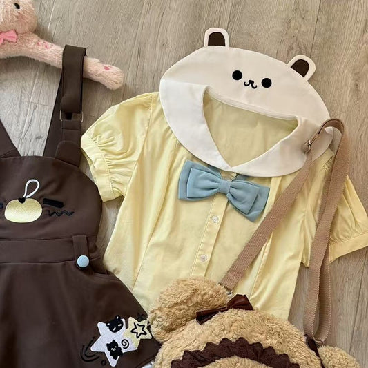 and Sailor Yellow Bow Shirt Collar Bear-Ear with