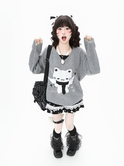 Sweater Pattern Kitty Blue/Gray Two-Piece Faux