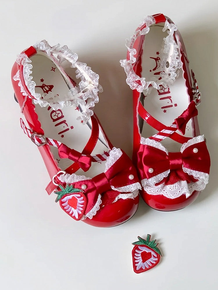 - Lolita Strawberry Mary with Mid-Heel Top Bow Sweet Red Wine Janes