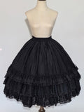 Black Lolita Skirt with Lace Trim and Ruffle Detailing - Sweet Wood Lolita