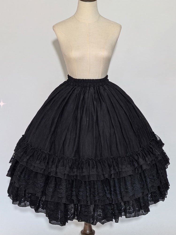 Black Lolita Skirt with Lace Trim and Ruffle Detailing - Sweet Wood Lolita