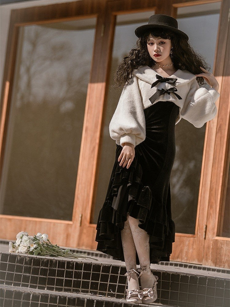 Dress Elegant Coat + Set Classic Black Mermaid Lolita