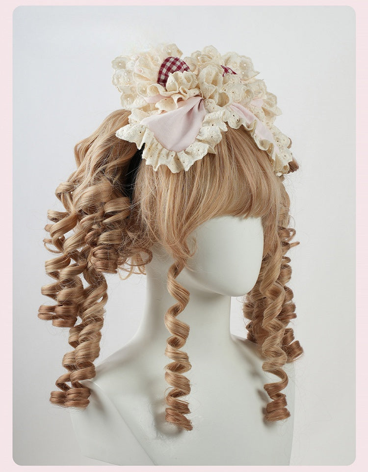 スイートロリータピンクの大きなリボンフリルレーストリムKC