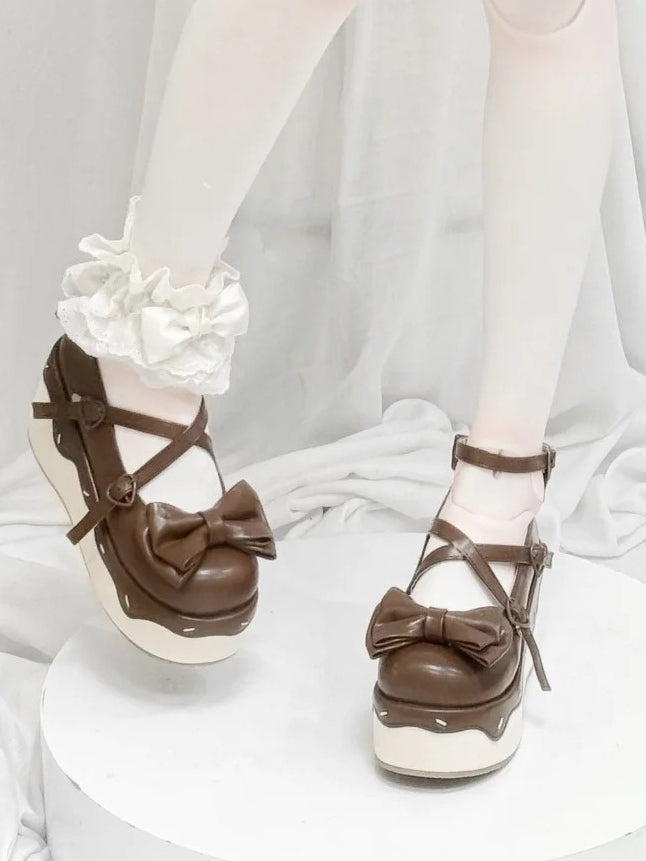 Dark PU Toe Brown Crisscross Design - Platforms Round