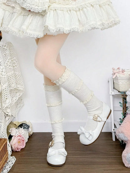 Ribbed Layered Lace Calf Socks Available in Three Colors - Milkcat Studio