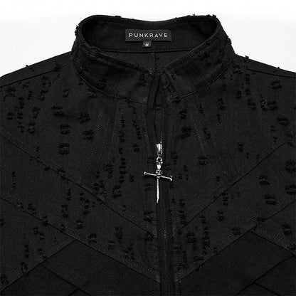 Men's Long Black Vest Punk Structure