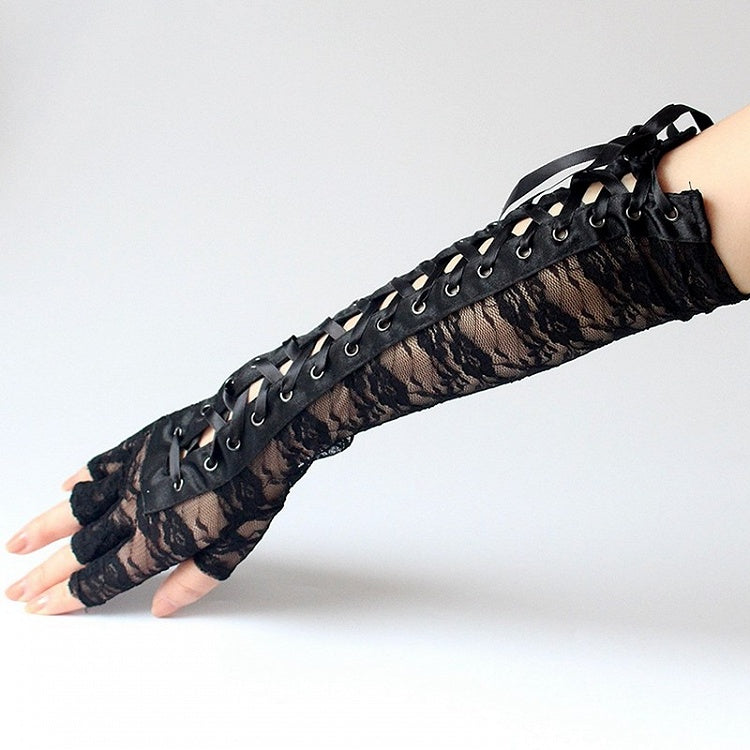 Black Lace-up Design with Long Gloves