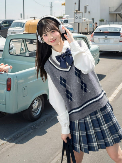 Style 42CM/45CM/48CM/56CM/65CM JK Uniform Pleated Skirt Navy Blue Plaid Preppy