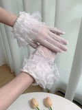 White) Lolita Gloves Sheer Ruffled (Color: Lace Style