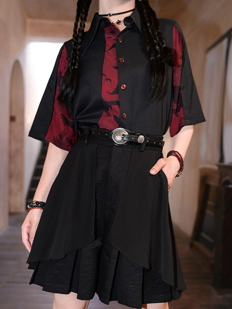 with PU Embossing Wave Silver Buckle Black Water Belt Cheongsam