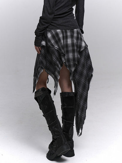 with Skirt Handkerchief Plaid A-Line Belt Gothic Matching Hem Black