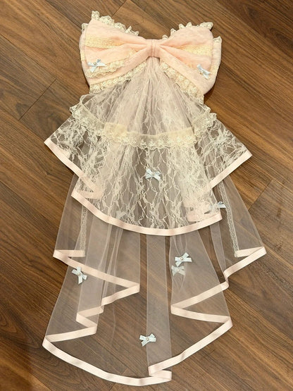 Oversized Lace Pink Bow Train Lolita
