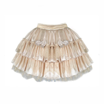 Embellishments Skirt Layered Lace Lolita with Beige Bow Gothic