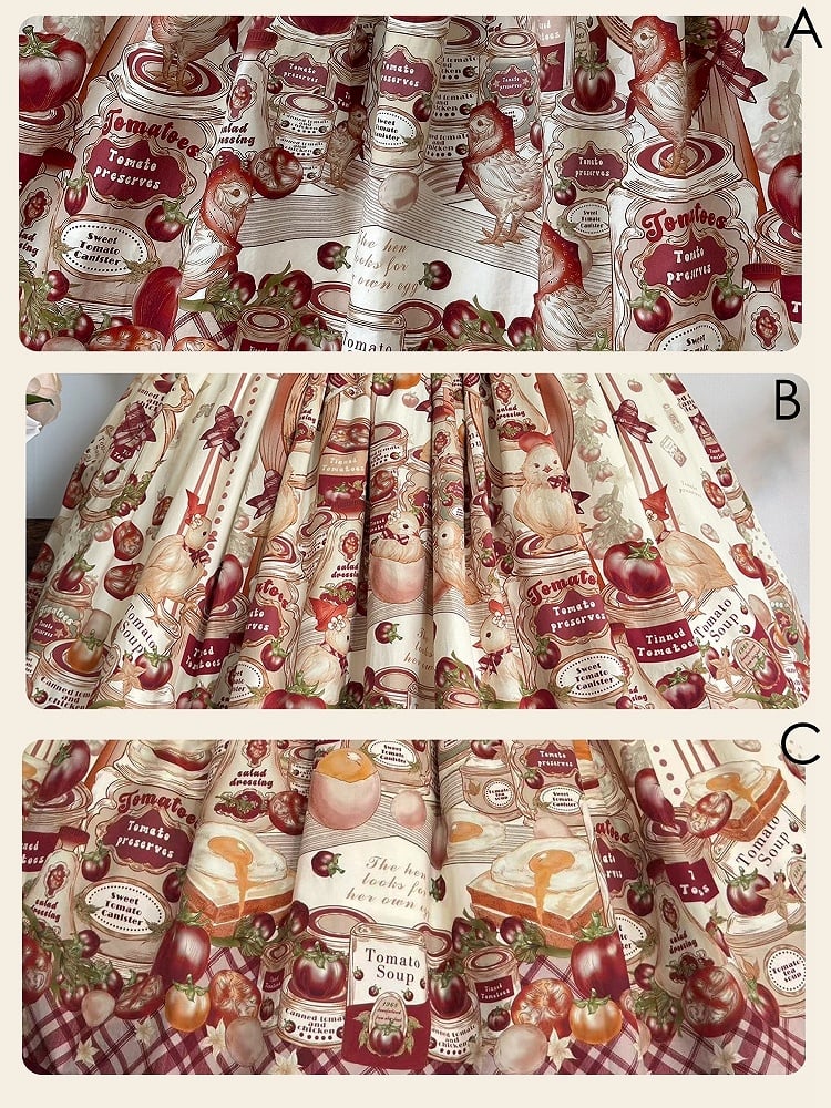 Detachable Skirt / Tomatoes Shoulder with Egg Chick Hen Lolita Straps Print and Country Fried