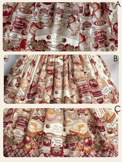 Detachable Skirt / Tomatoes Shoulder with Egg Chick Hen Lolita Straps Print and Country Fried